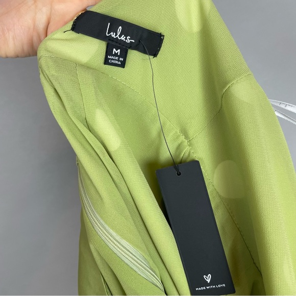 NWT Lulus Halter Mini Dress The Best Spot Green Polka Dot Satin Medium Backless - Picture 7 of 15